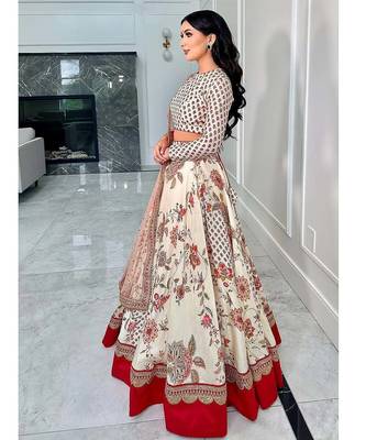 Cream Georgette Digital print Embroidered Lehenga choli 2