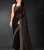 Black sequin embroidered work two tone silk saree sari