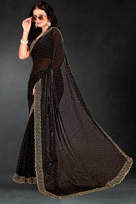 Black sequin embroidered work two tone silk saree sari 2