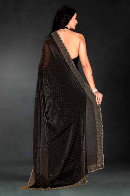 Black sequin embroidered work two tone silk saree sari 3