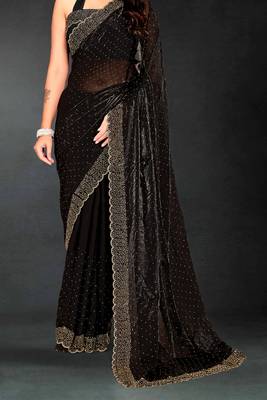 Black sequin embroidered work two tone silk saree sari 5