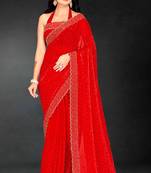 Red sequin embroidered work two tone silk saree sari