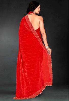 Red sequin embroidered work two tone silk saree sari 3