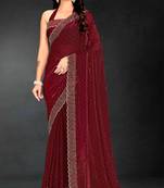 Maroon sequin embroidered work two tone silk saree sari