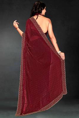 Maroon sequin embroidered work two tone silk saree sari 3