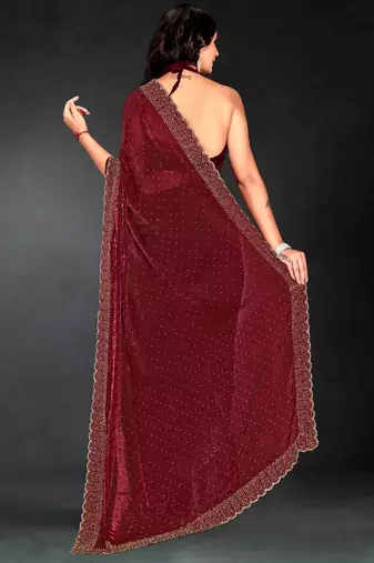 Maroon sequin embroidered work two tone silk saree sari