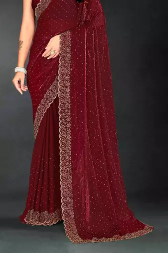 Maroon sequin embroidered work two tone silk saree sari