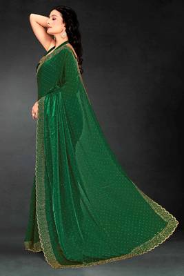 Dark green sequin embroidered work two tone silk saree sari 2