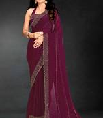Purple sequin embroidered work two tone silk saree sari