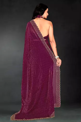 Purple sequin embroidered work two tone silk saree sari