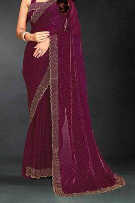 Purple sequin embroidered work two tone silk saree sari 5