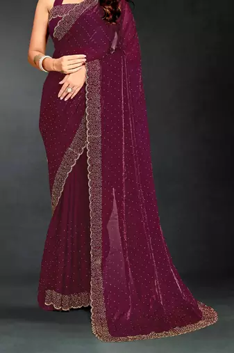 Purple sequin embroidered work two tone silk saree sari