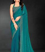 Sea green sequin embroidered work two tone silk saree sari