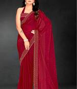 Magenta sequin embroidered work two tone silk saree sari