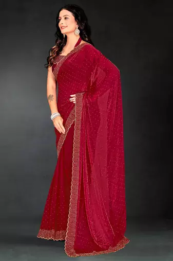 Magenta sequin embroidered work two tone silk saree sari