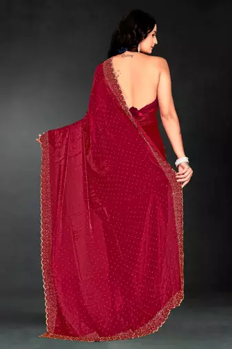 Magenta sequin embroidered work two tone silk saree sari