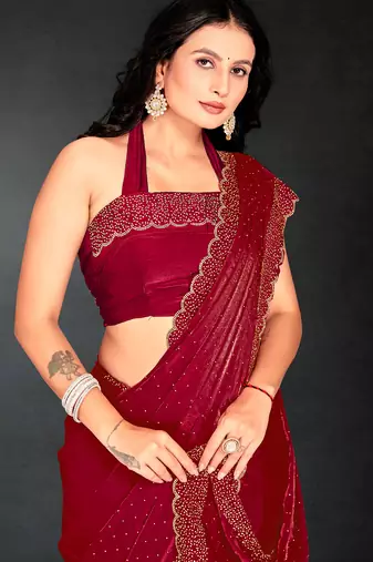 Magenta sequin embroidered work two tone silk saree sari