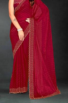 Magenta sequin embroidered work two tone silk saree sari 5