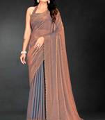Grey sequin embroidered work two tone silk saree sari