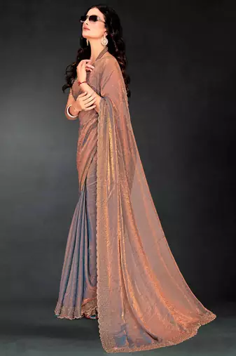 Grey sequin embroidered work two tone silk saree sari