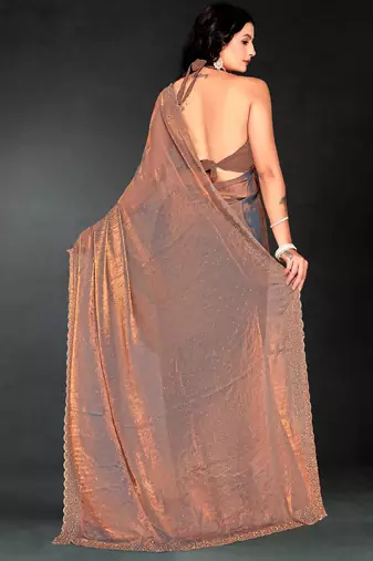 Grey sequin embroidered work two tone silk saree sari