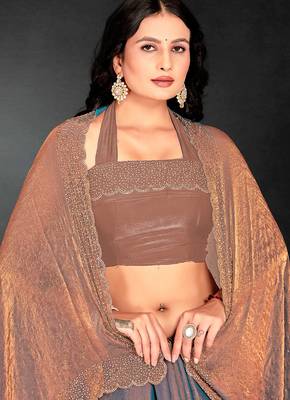 Grey sequin embroidered work two tone silk saree sari 4