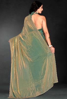 Green sequin embroidered work two tone silk saree sari 3