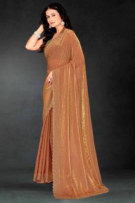 Brown sequin embroidered work two tone silk saree sari 2