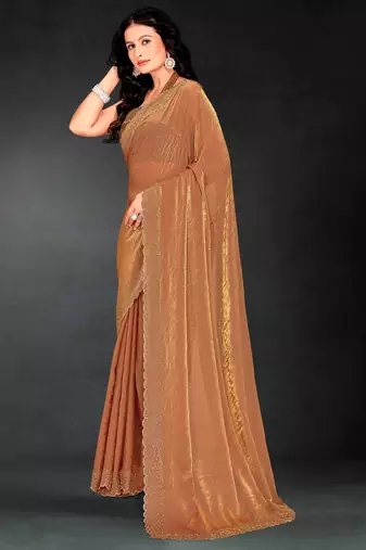 Brown sequin embroidered work two tone silk saree sari