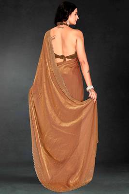 Brown sequin embroidered work two tone silk saree sari 3