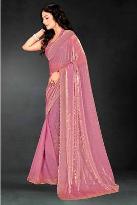 Pink sequin embroidered work two tone silk saree sari 2
