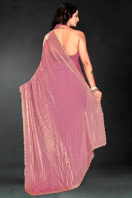 Pink sequin embroidered work two tone silk saree sari 3