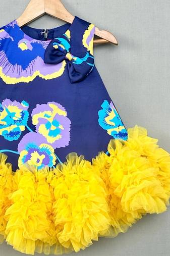 Navy blue & yellow floral tutu dress