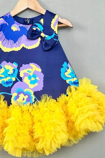 Navy blue & yellow floral tutu dress