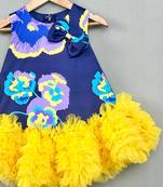 Navy blue & yellow floral tutu dress