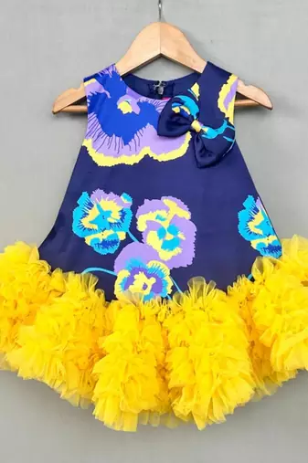 Navy blue & yellow floral tutu dress