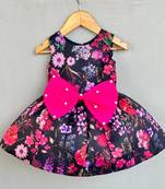 Signature flaired dress in black floral organza print