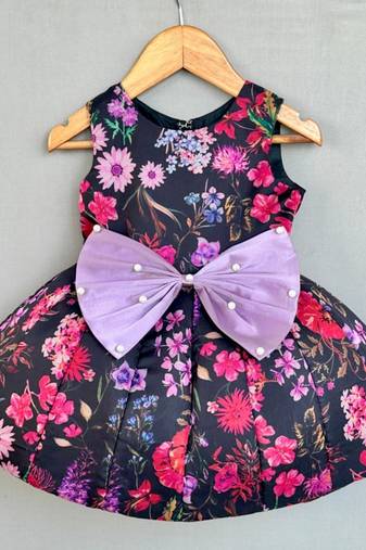 Signature flaired dress in black floral organza print