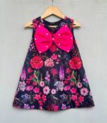 Floral aline dress with hot pink bow