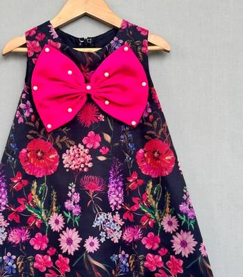 Floral aline dress with hot pink bow 2