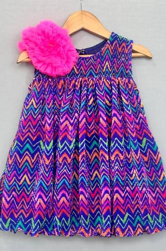 Multicolour pleated crush chevron dress