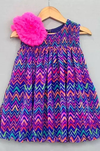Multicolour pleated crush chevron dress