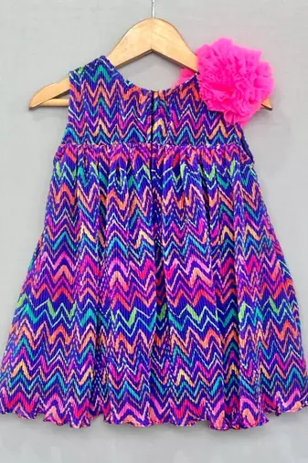 Multicolour pleated crush chevron dress