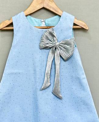 Denim shimmer dress with silver bow 1