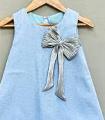 Denim shimmer dress with silver bow
