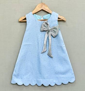 Denim shimmer dress with silver bow 2