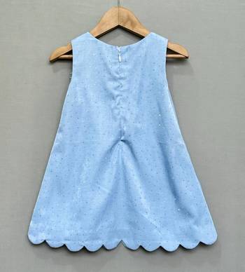 Denim shimmer dress with silver bow 3