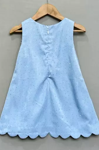 Denim shimmer dress with silver bow