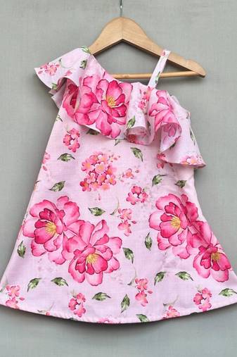 Light pink floral one shoulder dress
