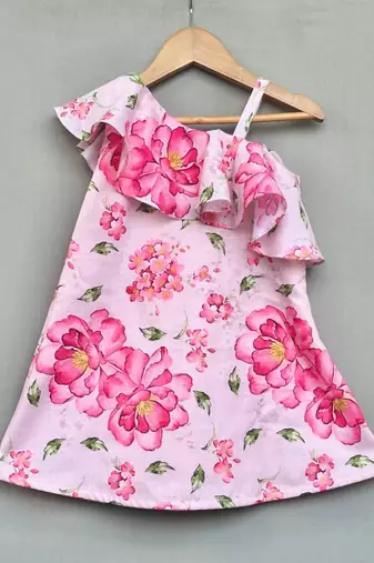 Light pink floral one shoulder dress